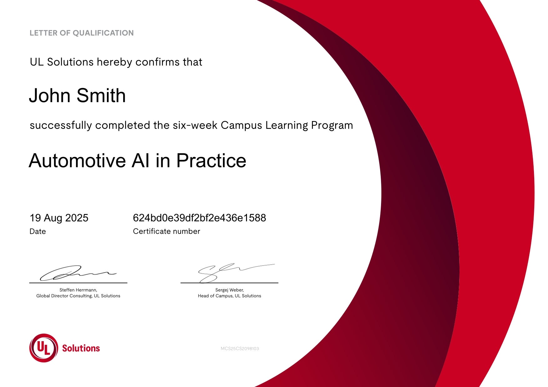Automotive AI in Practice Letter of Qualification